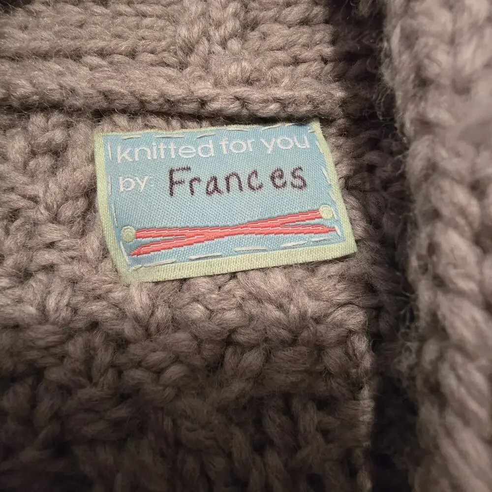 Handmade Cable Knit Cardigan‎ Sweater Womens L XL Taupe Bespoke Preppy Fisherman